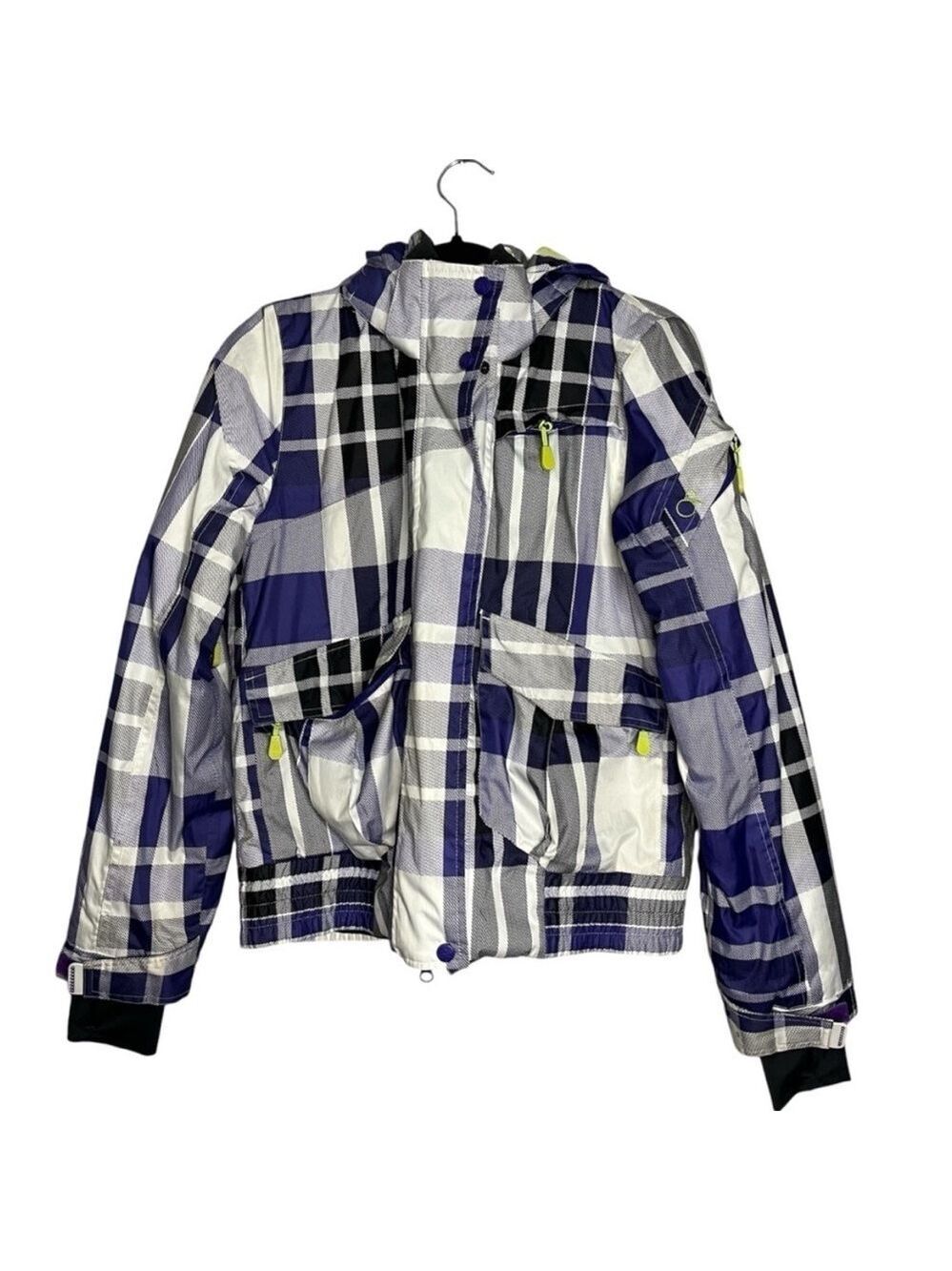 OP Tech Ride Purple & White Plaid Snow Ski Jacket, Size M
